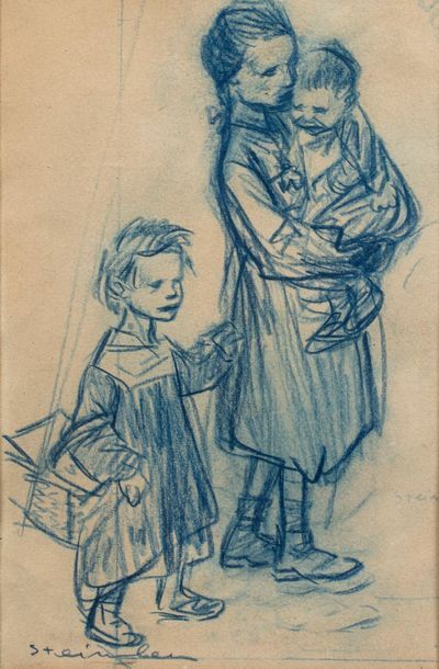  Theophile Alexandre STEINLEN (Lausanne 1859 - Paris 1923) Mère et deux enfants Crayon...