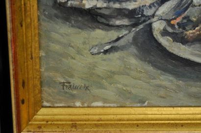 Francis TAILLEUX (1913-1981) Dégustation d'huitres Huile sur toile d'origine 38...