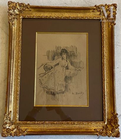 d'après Edouard MANET Berthe Morisot asssie 
Reproduction 
29,5 x 21 cm 
Signé dans...