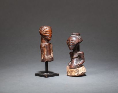 Ensemble : Deux jolis petits fétiches présentant des bustes ancestraux, leur tête...