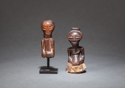 Ensemble : Deux jolis petits fétiches présentant des bustes ancestraux, leur tête...