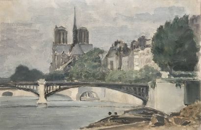 GEORGES RAOUL Deux tableaux 
Les Tuileries 
Paysage fluvial 
46 x 55 cm 
Huile sur...