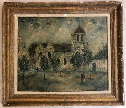Emile BOYER (1877 - 1948) Place de l'Eglise 
Huile sur toile d'origine 
60 x 73 cm...