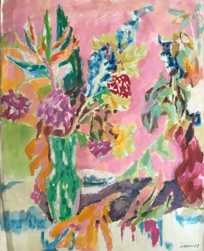 Jules CAVAILLES (Carnaux 1901 - Epineuil 1977) Bouquet dans un vase vert, circa 1960...