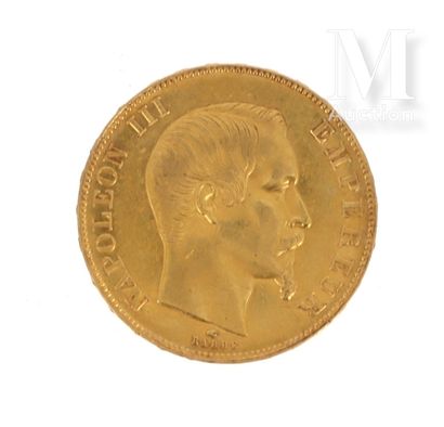 Pièce 50 FF or Un pièce en or de 50 FF Napoléon III tête nue 
1857 A