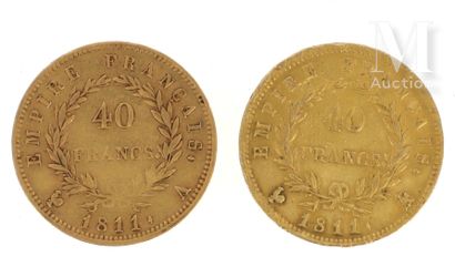 Deux pièces 40 FF or Deux pièces en or de 40 FF Napoléon Empereur 
1811 A