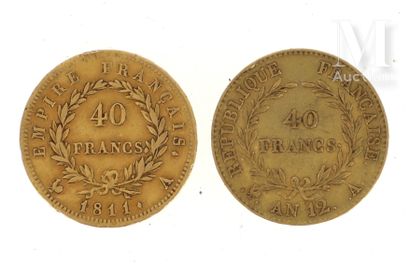 Deux pièces 40 FF or Deux pièces en or de 40 FF : 
- 1 x 40 FF Napoléon Empereur...