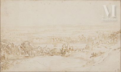 Philips KONINCK (Amsterdam 1619 - 1688) Paysage arboré 
Plume et encre brune sur...