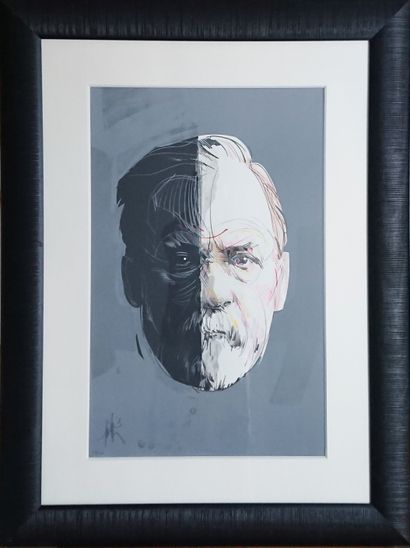 Raymond MORETTI (1931-2005) Portrait de Pasteur 
Lithographie en couleurs numérotée...