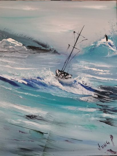 Pascal Jung Dream in waves, 2021 
Linen oil painting with a knife on cotton canvas....