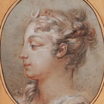 François Boucher (Paris 1703 - 1770) Etude de tête de Diane de profil trois crayons...