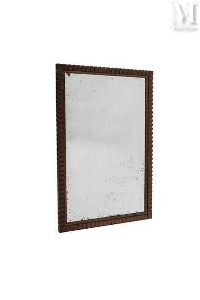 André DUBREUIL (1951 – 2022) Rectangular mirror frame in patinated steel with oves... Gazette Drouot