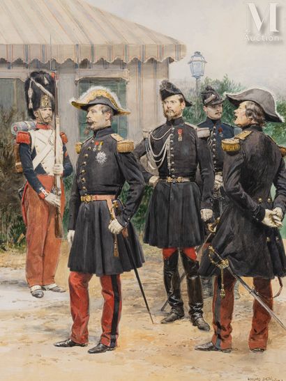 Edouard DETAILLE (1848-1912) Napoleon III's visit to the Châlons camp in 1857-1858.
The... Gazette Drouot