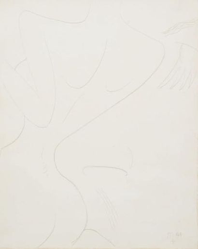 MAN RAY (1890-1976) Nude, 1944 Crayon sur papier monogrammé et daté en bas à droite... Gazette Drouot