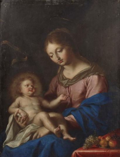 Attribué à Jacques STELLA (1596 - 1657) Vierge à l'Enfant Panneau. 37,5 x 29 cm....