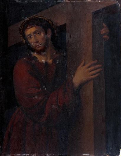Attribué à Pieter de LINT (1609 - 1690) Le Christ portant sa Croix Panneau de chêne,...