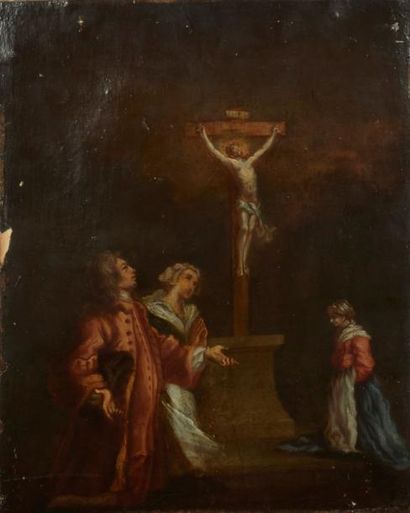 ATTRIBUÉ À JÉRÔME FRANÇOIS CHANTEREAU (1710 - 1757) Dévotion devant le Christ en...