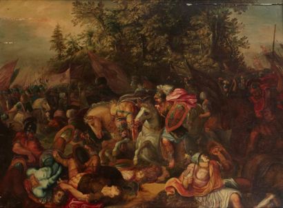 Attribué à Adrien van STALBEMT (Anvers 1580 - 1662) Bataille de cavaliers Huile sur...