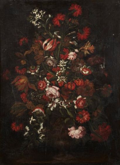 Andrea SCACCIATI (Florence 1664 - 1710) Bouquet de fleurs Toile 99,5 x 75,5 cm R...