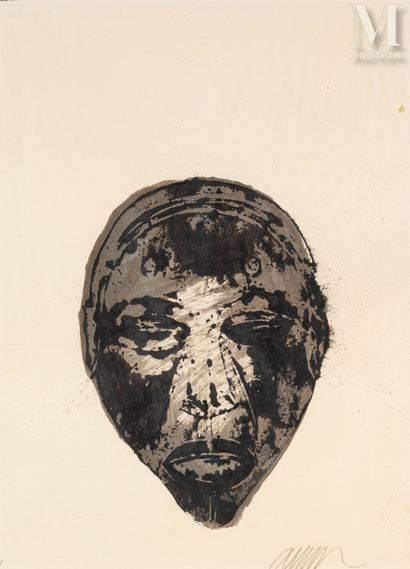 ARMAN (1928-2005) Portrait (circa 1998)
Encre et gouache sur papier
42 x 30 cm
Signé... Gazette Drouot