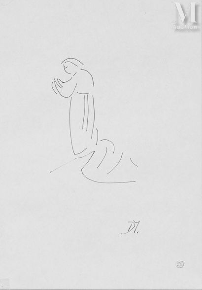 Dora MAAR (Tours 1907 - Paris 1997) La prière
Plume sur papier
29 x 20 cm à la vue
Monogrammé... Gazette Drouot