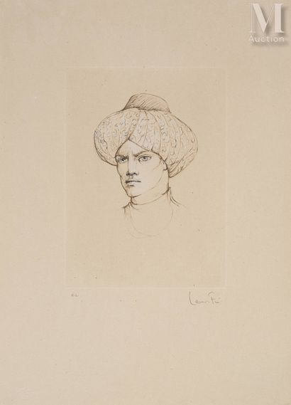 Leonor FINI (1908-1996) Portrait of a man with a turban
Etching and white gouache... Gazette Drouot