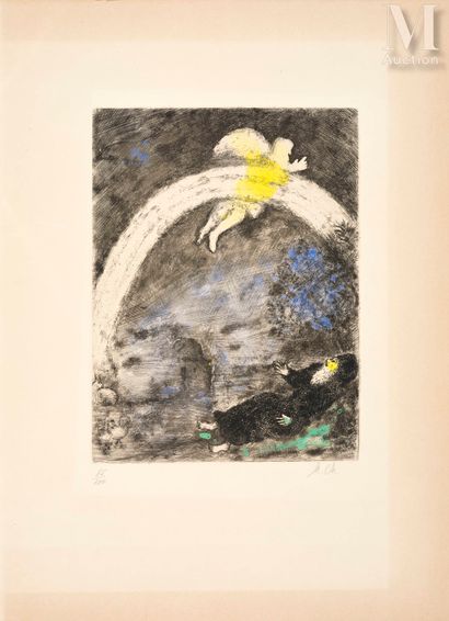 Marc Chagall (1887-1985) L'arc en ciel, 1958
Etching and watercolor highlights on... Gazette Drouot