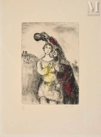 Marc Chagall (1887-1985) Saul's Anointing, 1958
Etching and watercolor highlights... Gazette Drouot