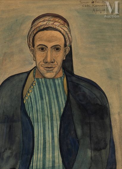 Ebbe KORNERUP ( Roskilde,1874 - 1957 ) Portrait d'homme Tunisien
Aquarelle sur papier... Gazette Drouot