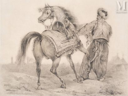 Horace VERNET (Paris 1789 - 1863) Cavalier oriental et son cheval (Cheval arabe équipé)
Crayon... Gazette Drouot