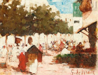 Georges LE MARE (Coutances 1866 - Tunisie 1942) Scène de Marché à Tunis
Huile sur... Gazette Drouot