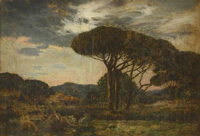 Emile René MENARD (Paris 1862 - 1930) Nymphe dans un paysage Huile sur toile 50 x...
