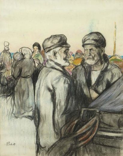 Ramon PICHOT- GIRONES (Barcelone 1871 - Paris 1925) Les marins Pastel sur papier...