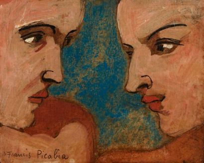 Francis PICABIA (Paris 1879 - 1953) Deux têtes de profil Huile sur carton marouflé... Gazette Drouot