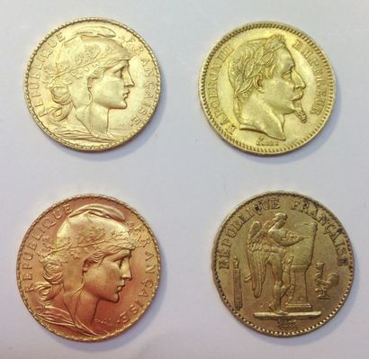 Quatre pièces 20 Francs or

1913, 1874,1865,...