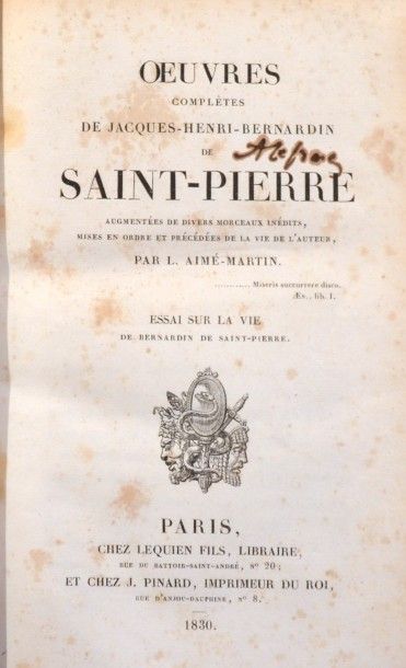  BERNARDIN DE SAINT-PIERRE. Œuvres complètes. Paris, Lequien fils, 1830. 12 vol....