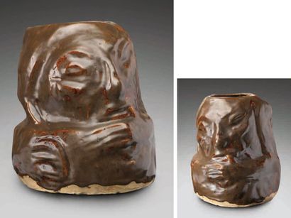 Paul GAUGUIN (1848-1903) D'après Autoportrait Vase sculpture en grès. Superbe couverte... Gazette Drouot