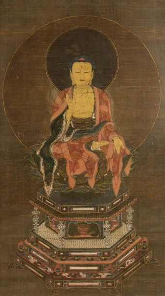 Japon, XVIIIe siècle 
Peinture en couleurs sur soie, représentant Hosho
Nyorai (Ratnasambhava)...
