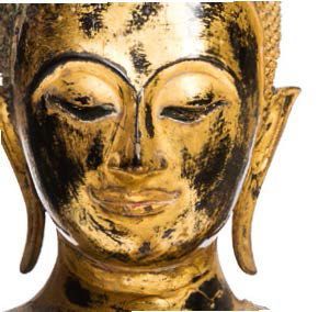 Siam, période Ratanakosin, début XIXe siècle 
Grand Bouddha en bronze doré sur fond...
