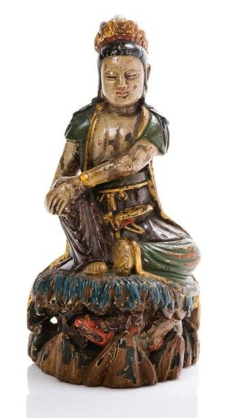 Chine, période Ming, XVe-XVIe siècle 
Sujet en bois polychrome représentant la divinité...