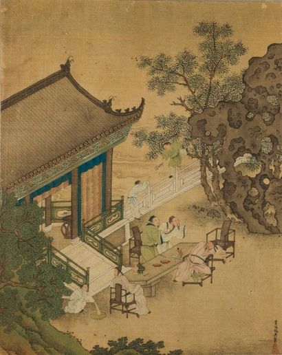 CHINE, XVIIIe SIÈCLE 
Petite peinture à l'encre et couleurs sur soie représentant...