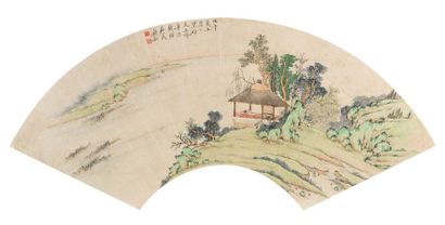 Chine, XVIIIe-XIXe siècle Projet d'éventail peint à l'encre et couleurs sur papier,...