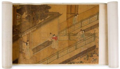 CHINE, XVIIIe SIÈCLE Anonyme.
Grand rouleau horizontal peint en couleurs sur soie...