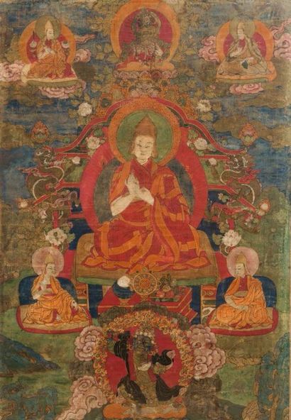 Tibet, XVIIIe siècle Thangka représentant
Tsongkhapa, fondateur de la lignée des...