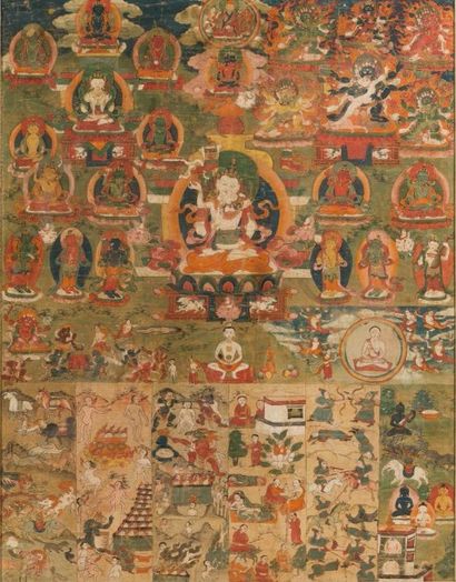 Tibet, XVIIIe siècle Thangka en couleur sur textile, représensant un d'Hyanibouddha...