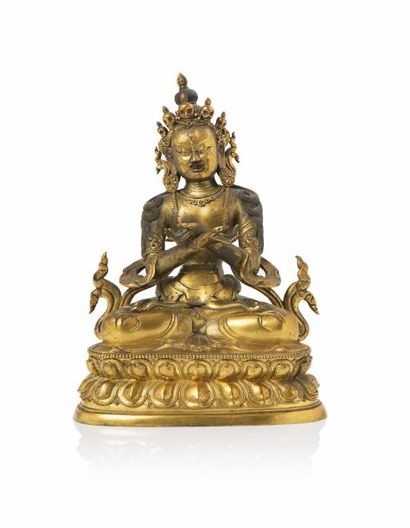CHINE, fin XVIIIe début XIXe siècle Important bouddha
en bronze doré représentant...