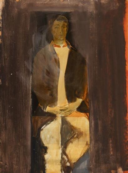  Manolis CALLIYANNIS (1923 - 2010) 
Portrait d'homme 
Huile sur papier 
76,5 x 56,5...
