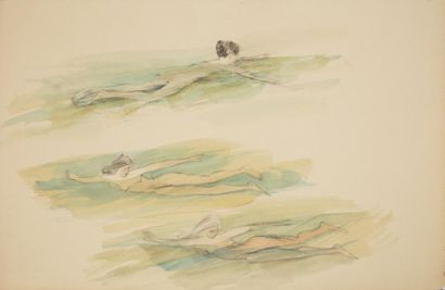  Manolis CALLIYANNIS (1923 - 2010) 
Les baigneuses 
Aquarelle sur trait de crayon...