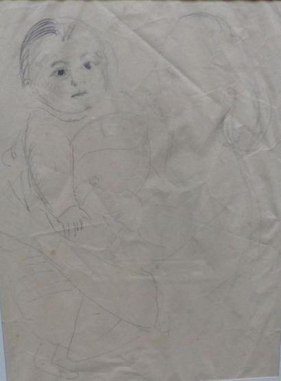  Charlotte HENSCHEL (1905-1985) 
 
- Mère et enfant 
Crayon sur papier 
26 x 17 cm...