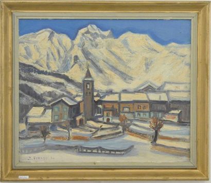  Ensemble de deux huiles sur toile comprenant : 
Jean FINAZZI (1920-1971) 
Village...